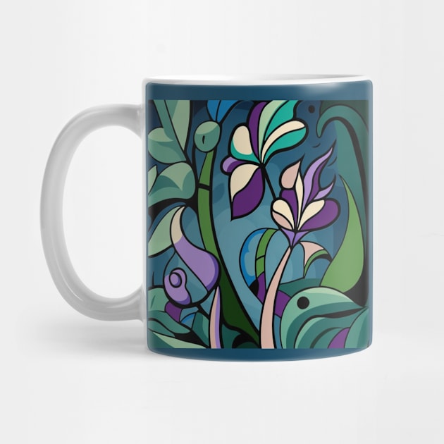 Beautiful flower image with purple and blue stained glass look. by Liana Campbell